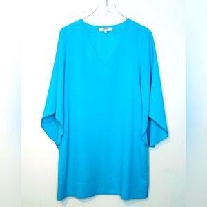 CROSBY by Mollie Burch Turquoise Chiffon Angel Wing Sleeve Shift Dress Size M